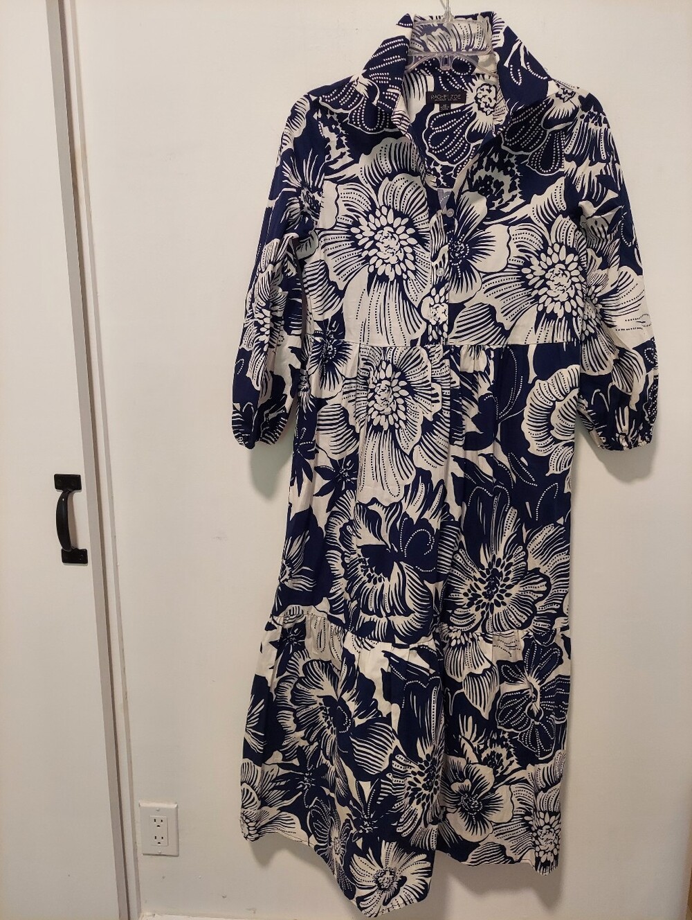 Rachel Zoe Navy/White Floral Tiered Side Pokets Midi Skirt Dress XS